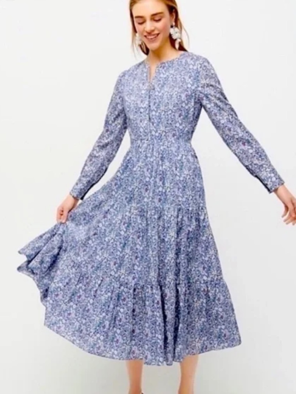 J. Crew Long Tiered Dress in Liberty Fabric June Meadow Size 2